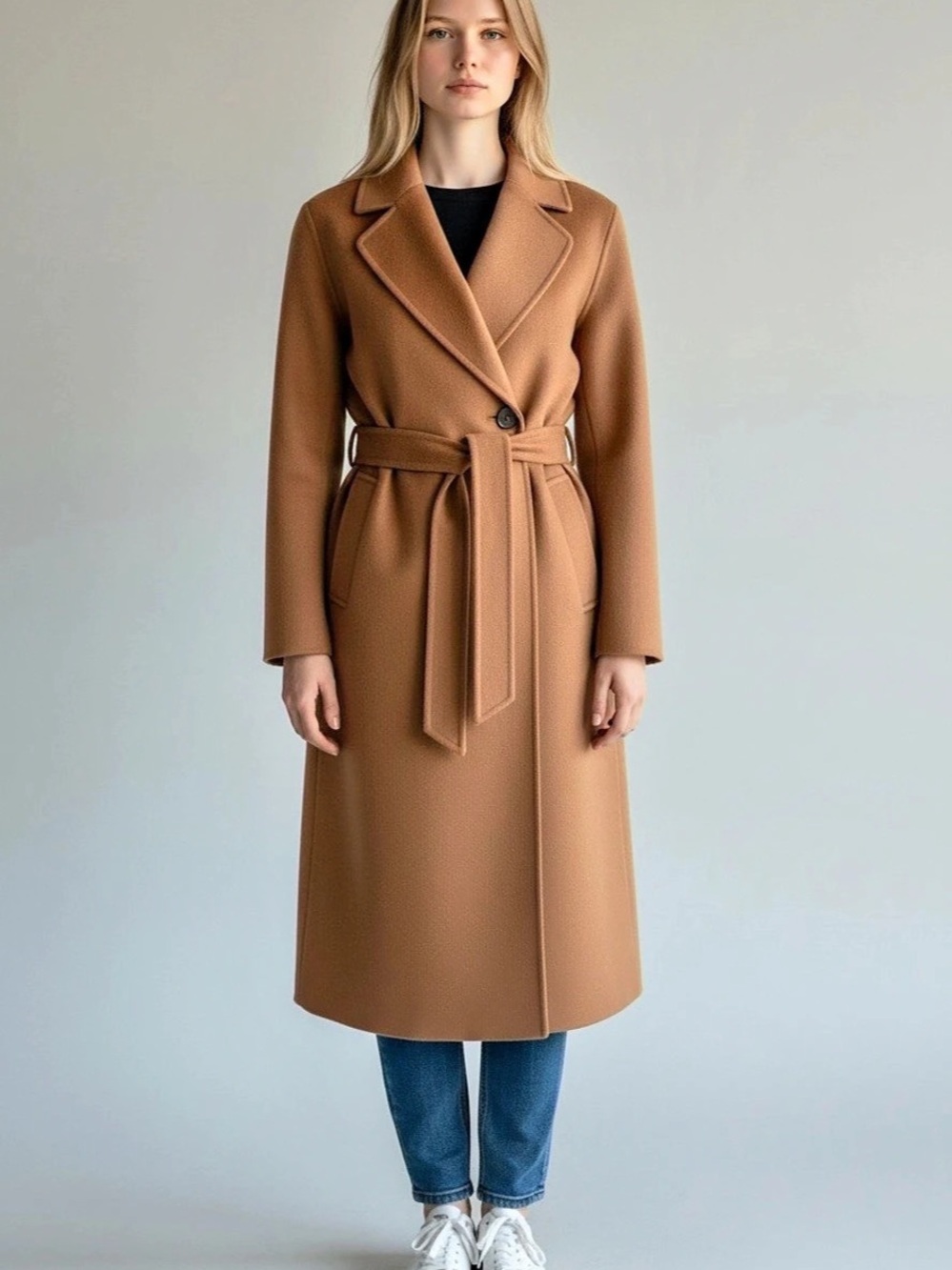 DKNY Brown Belted Long Coat